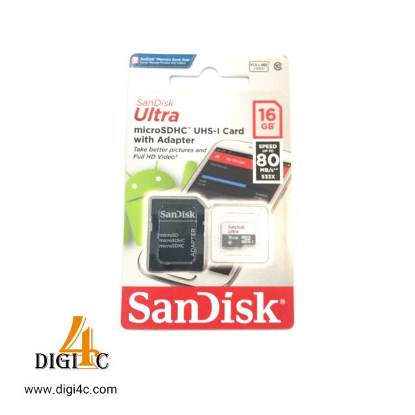 MicroSDHC SanDisk Ultra Class 10 memory card standard UHS-I U1 standard 80MBps 533X speed with 16 GB SD adapter